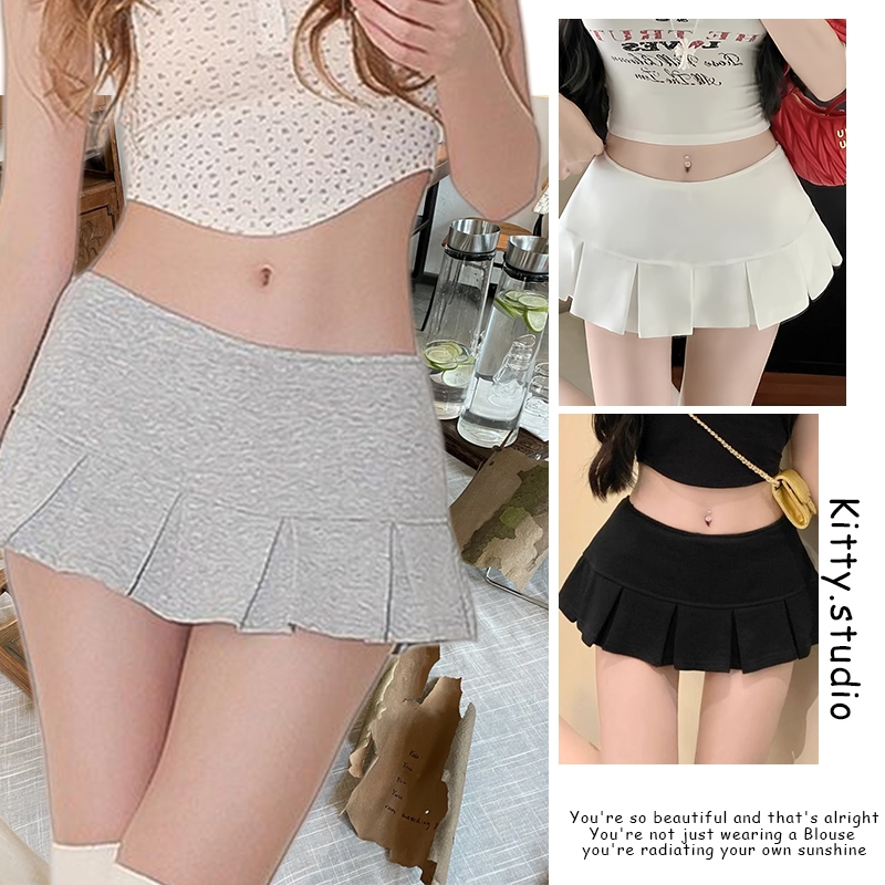 Kitty พร้อมส่ง🌸กระโปรงพลีตสั้น🌸 มีซับใน เอวต่ำ เซ็กซี่แฟชั่นผู้หญิ กระโปรงทรงเอ สำหรับนักศึกษา ไปเที่ยว Y2K mini skirt