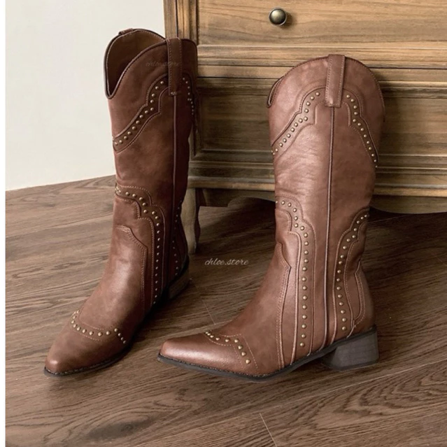 chloe.store 👢พร้อมส่งบูทคาวบอย 36-40👢สีน้ำตาล หนังนิ่ม