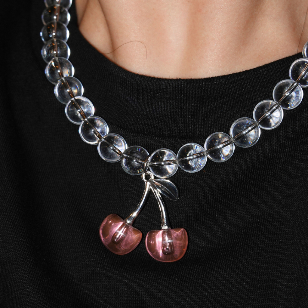 Beaming.bkk - Clear Quartz Necklace with Cherry Pendant สร้อยคอหินมงคลควอตซ์ใส จี้เชอร์รี่