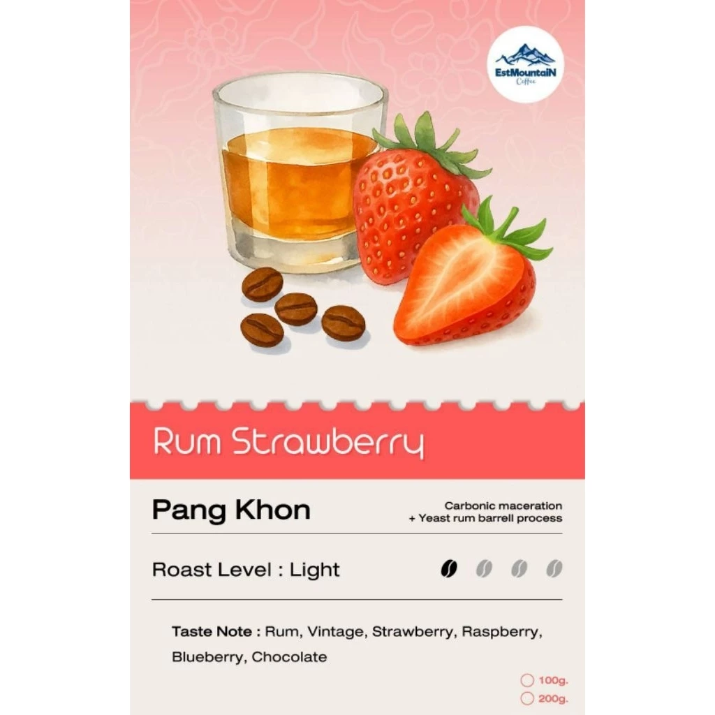 เมล็ดกาแฟคั่วอ่อน รสรัมสตรอเบอรี่ RumStrawBerry Barrel Aged Speciality Coffee[ EST-M ]
