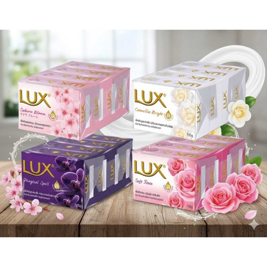 สบู่ลักส์ Lux สบู่ก้อน แพ็ค 4 ก้อน 70 กรัม และ 105 กรัม