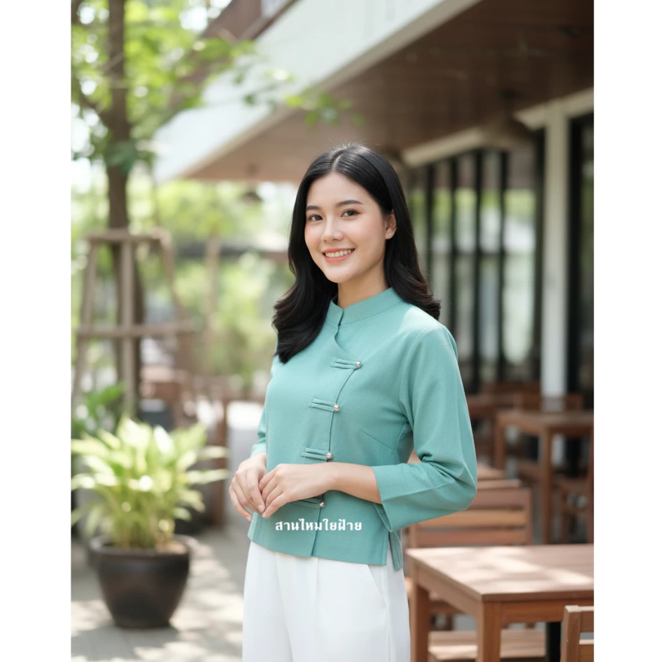 เสื้อผ้าฝ้าย คอจีนสายกระดุมเงิน แขนยาว สวยเรียบง่าย ☘️ มีอก34ถึง54