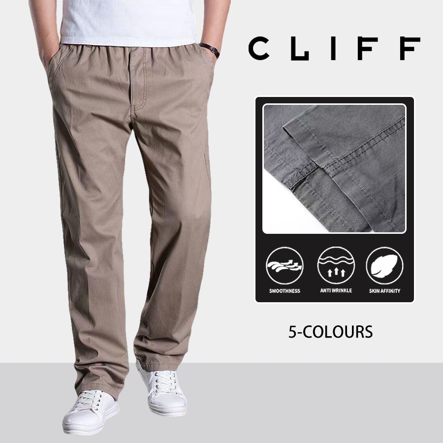 CLIFF กางเกงขายาว ชาย กางเกงขายาวลำลองสีพื้น  ขนาดใหญ่(M-4XL) ห้าสี ชนิดหลวมตรง  ผ้าฝ้ายบริสุทธิ์