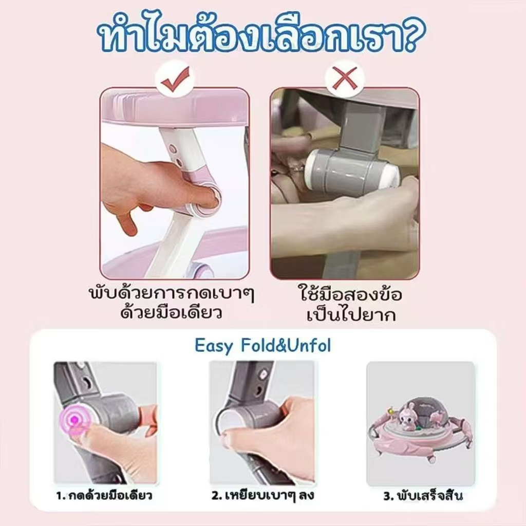 Dolphin baby รถหัดเดินเด็ก รถฝึกเดินสำหรับเด็ก ป้องกันขาโก่ง ปรับได้ พับเก็บ พร้อมเสียงดนตรี+ของเล่น ​6-18 เดือน ราคา ถูกที่สุด ดีลบีเคเค แกลเลอรีภาพที่ 9
