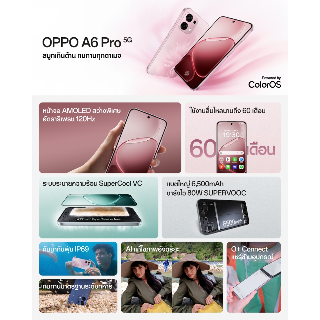 OPPO A6 Pro 5G (6/128) ประกันศูนย์ 12 เดือน [ หน้าจอ 6.57 นิ้ว แบต 6500 mAh ] - รูปที่ 6