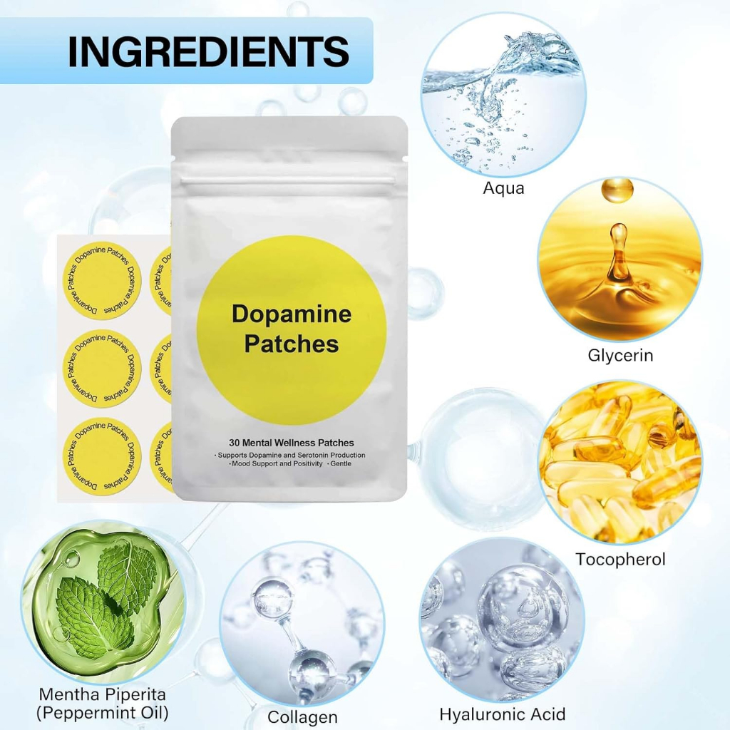 Dopamine Patches for Mental Wellness – Emotional Balance, Mood Boost, Focus, & Clarity – 30 Patches
