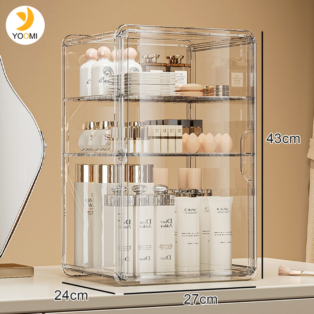 กล่องเก็บเครื่องสำอางค์ ชั้นเก็บเครื่องสำอาง พาร์ติชั่นแบบถอดได้ PET กล่องเก็บเอนกประสงค์ กล่องวางอะคริลิค