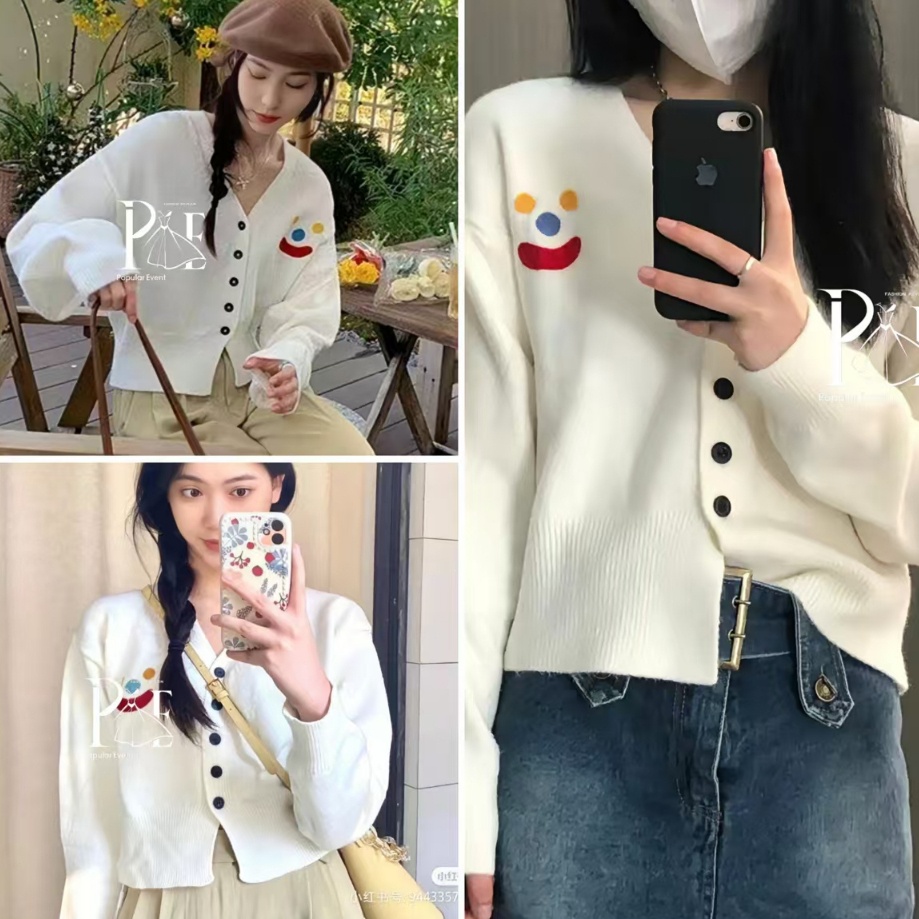 เสื้อคลุมคาร์ดิแกน ไหมพรม ปักลายการ์ตูน เนื้อผ้าหนา สไตส์เกาหลี Clothing Women