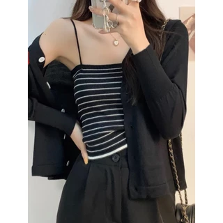 เสื้อกันหนาวผู้หญิง เสื้อคลุมคาร์ดิแกนปักลายหัวใจ มีเสื้อกล้ามในตัว(2ชิ้น)น่ารัก เนื้อผ้าหนานุ่ม สไตส์เกาหลี 10009#