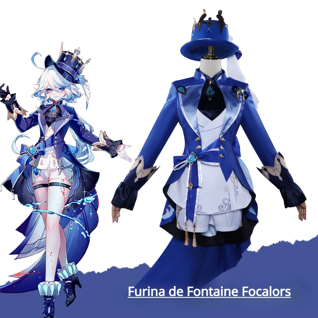 ชุดคอสเพลย์ เกม Genshin Impact Fontaine Furina Focalors Cosplay Costume Uniform Wig Hat Outfit Full 