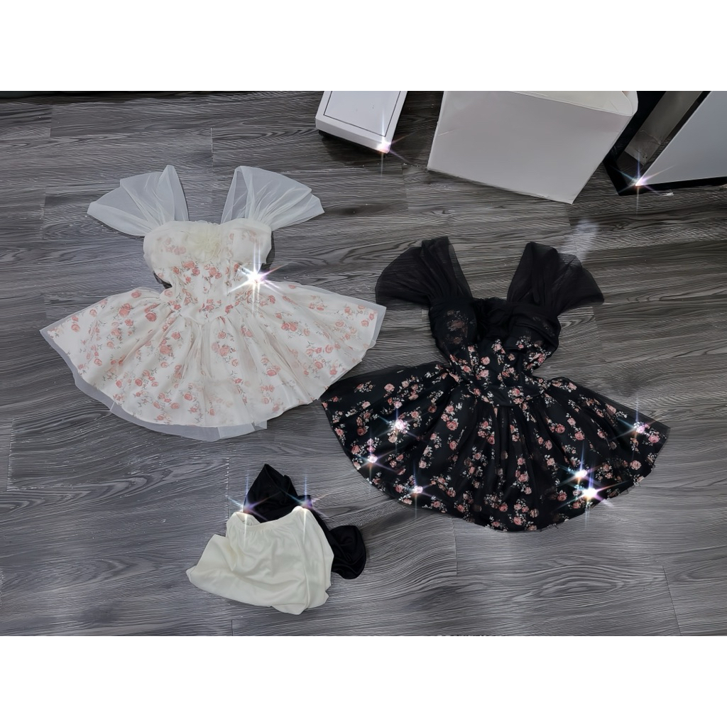 P197 พร้อมส่งในไทย ชุดเดรสสไตล์เรียบหรูดูแพงงานแขนตัดไหล่แต่งดอกไม้ - รูปที่ 4