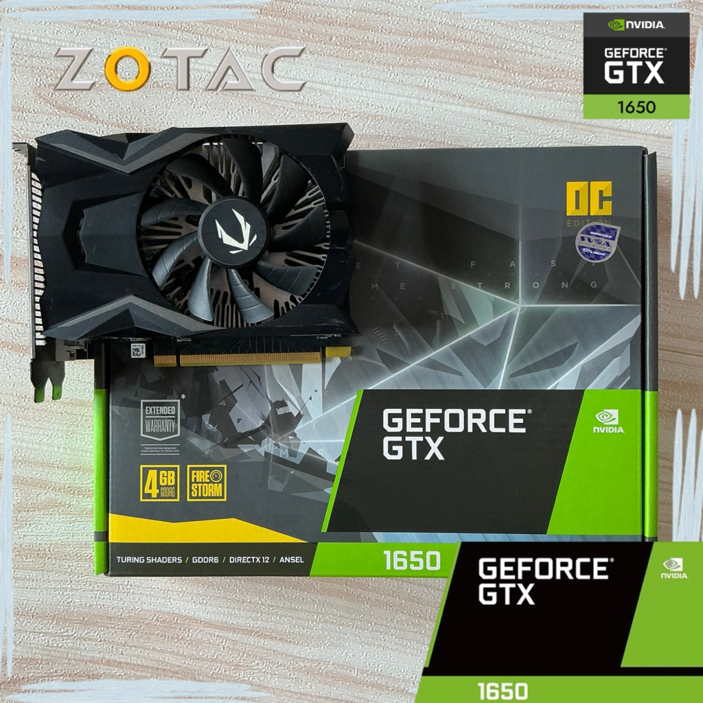 การ์ดจอ GTX 1650 OC 4GB D6 Zotac ไม่ต่อไฟเลี้ยง พร้อมกล่อง ✅ VGA มือสอง สภาพดี ✅ (มีสินค้าพร้อมส่ง)