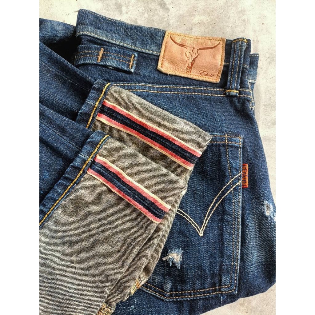 กางเกงยีนส์ชาย เอว 34-35 นิ้ว EDWIN ริมแดง 🔴🔴 ผ้าโคตรสวย สีสนิม มือ 2