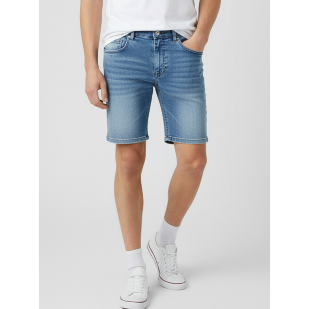 MEDIA JEANS กางเกงยีนส์ ขาสั้น ผ้ายืดดีมาก สีฟ้าอ่อน กระเป๋าเฉียง (MS01/4)