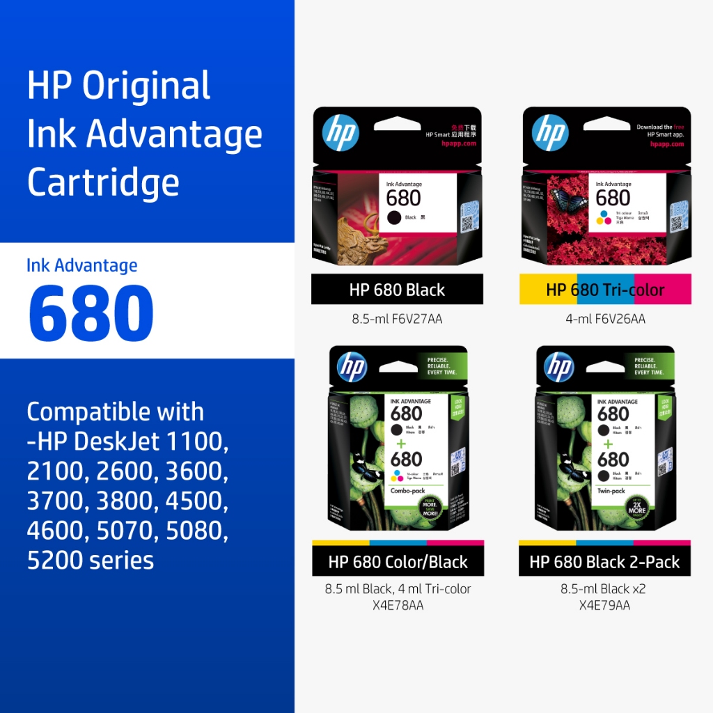 [ส่งด่วน] ตลับหมึก HP 680 Black/Tri-Color Original Ink Advantage Cartridge