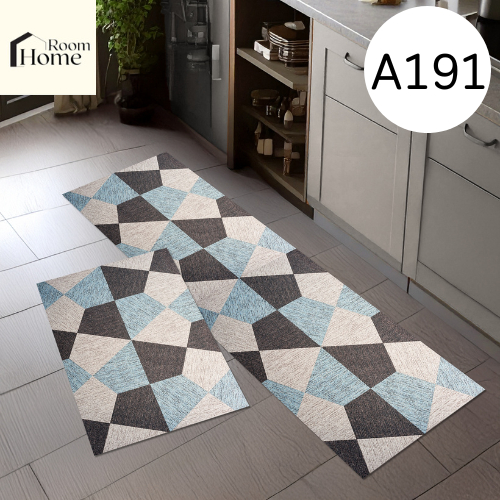 พรมเช็ดเท้า เซ็ตคู่ 2 ชิ้น (ไร้ขอบ) ลายโฮมมี่ homemie รูปร่างเรขาคณิต พรมห้องครัว พรม3D มีกันลื่น ทำความสะอาดง่าย - รูปที่ 4