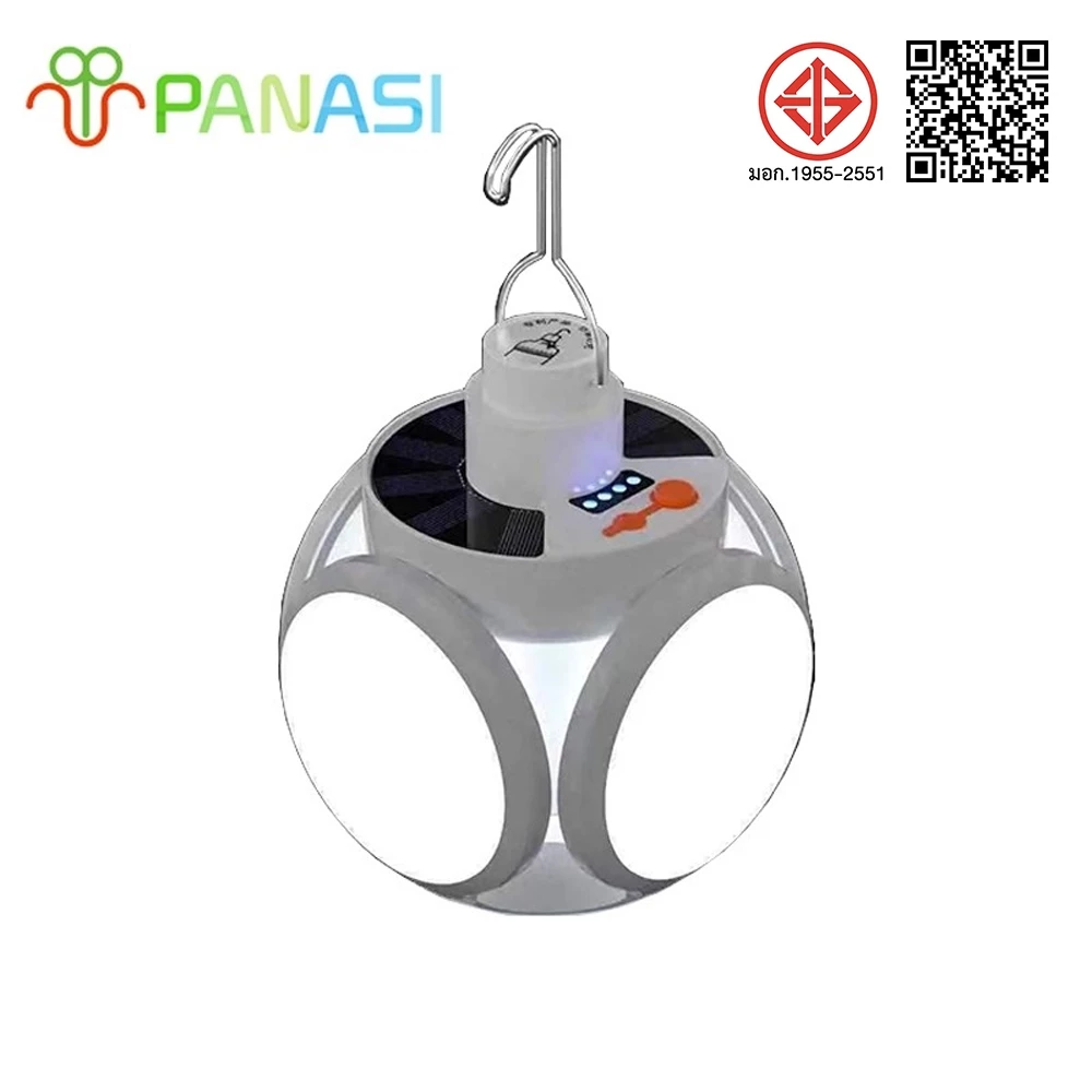 Panasi หลอดไฟพกพา LED โซล่าเซลล์ ไฟตุ้มโซลาเซลล์ ชาร์จไฟบ้านได้ ไฟฉุกเฉินกระพริบ หลอดไฟไร้สาย แคมป์ปิ้ง เดินป่า