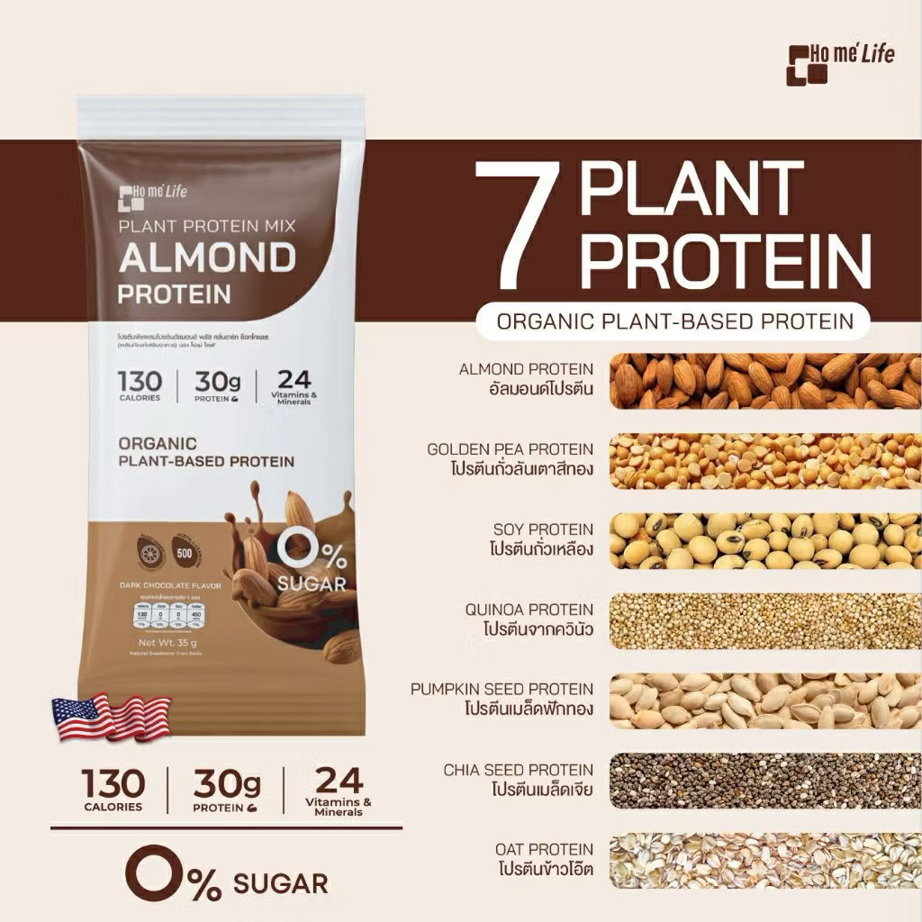 แบ่งขายแบบซอง Ho me’ life plant protein mix almond protein