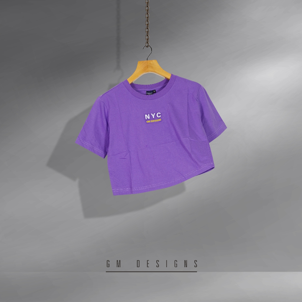 เสื้อครอปคอกลม ปักNYC  ผ้าคอตตอนCotton