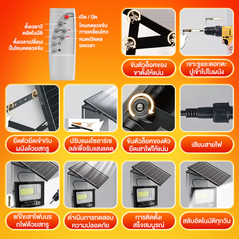 【ซื้อ 1 แถม 2】โซล่าเซลล์ solar lights ไฟโซล่าเซลล์ ค่าไฟฟรี ชาร์จไฟตอนกลางวัน สว่างเมื่อฟ้ามืด กันน้ำและกันฟ้าผ่า thumbnail 9