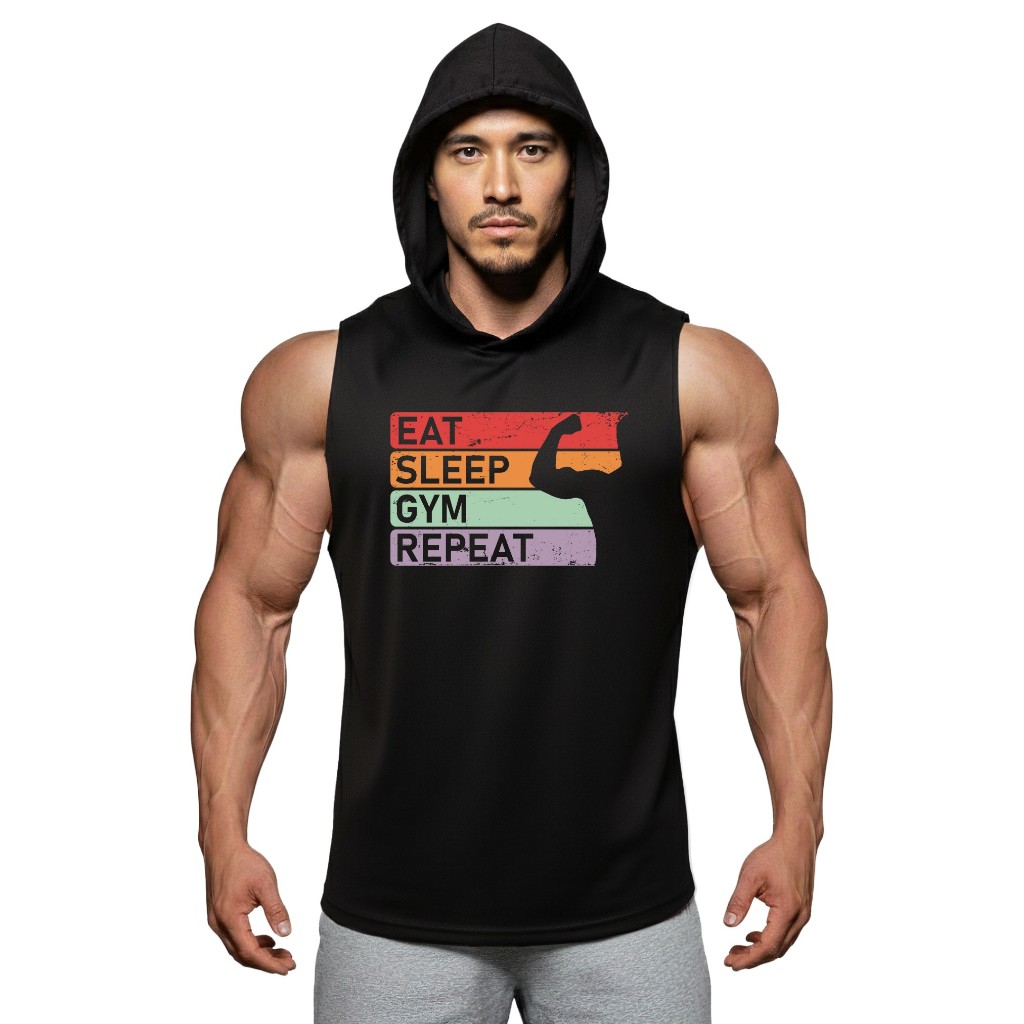 EAT SLEEP GYM REPEAT เสื้อฮู้ดแขนกุด Sleeveless Hoodies