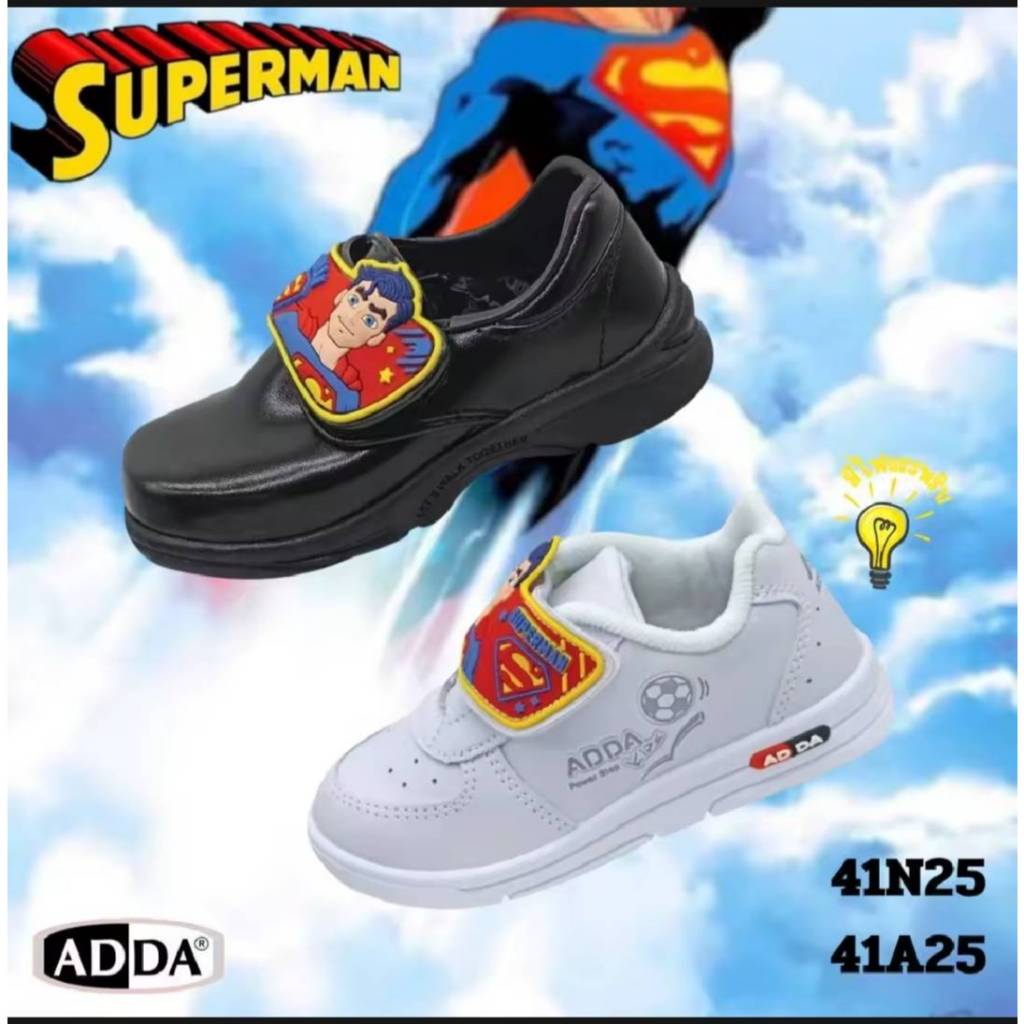 รองเท้านักเรียน ADDA รุ่น Superman ลิขสิทธิ์แท้ สำหรับเด็กชาย มีไฟกระพริบ รุ่น41N25/41A25