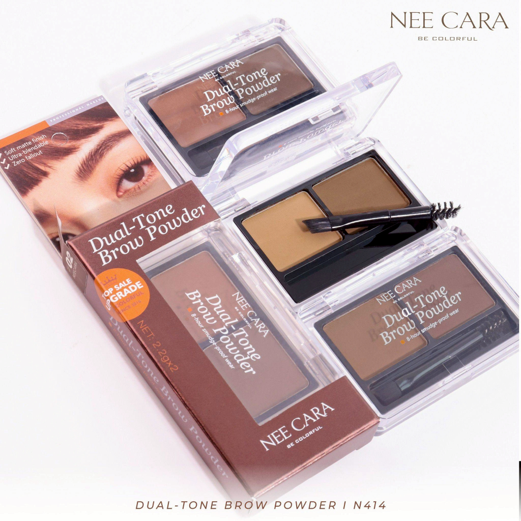 N414 Nee Cara Dual Tone Brow Powder นีคาร่า ดูอัล โทน บราว พาวเดอร์  แป้งเขียนคิ้ว 2 สี ตลับเดียว