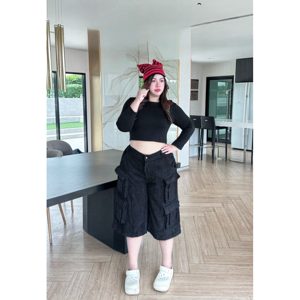 𝗕𝗿𝘂𝗻𝗼 𝗰𝗮𝗿𝗴𝗼 กางเกงคาร์โก้ 4ส่วน ❤️สาวอวบ❤️ มี 3สี - รูปที่ 4