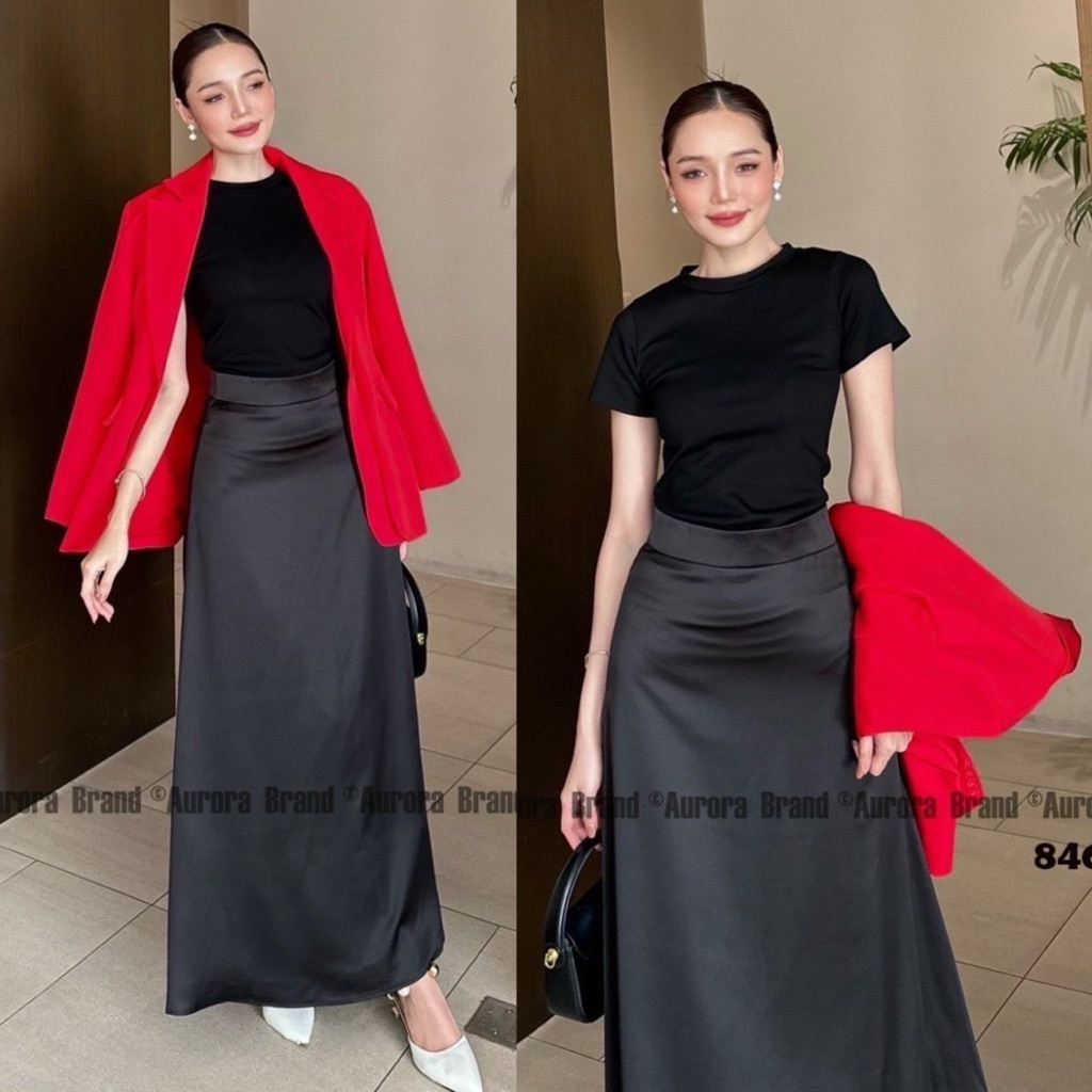 พร้อมส่ง เติม SML⚡️AR 8461 ชุดเซต สูทสีแดง+เสื้อ+กระโปรงดำ **สไตล์สาวเวียด