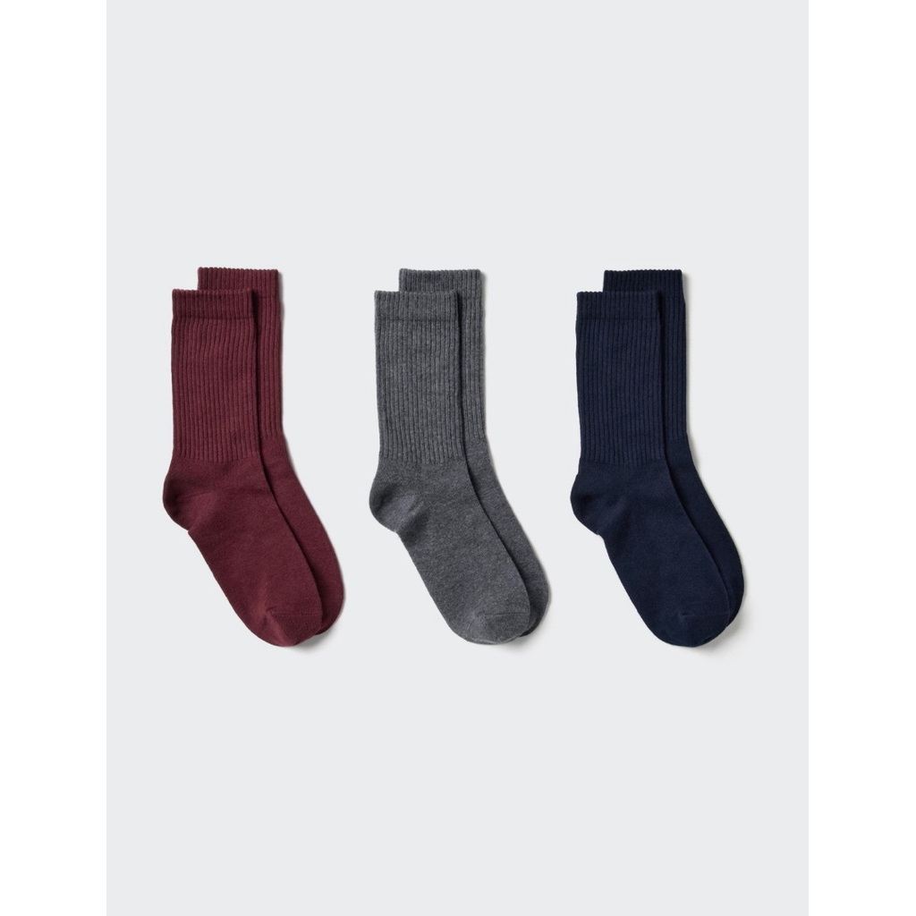 Uniqlo ถุงเท้า 3 คู่ ผ้าลายนูน (Ribbed) ของแท้ ใหม่ พร้อมส่วง