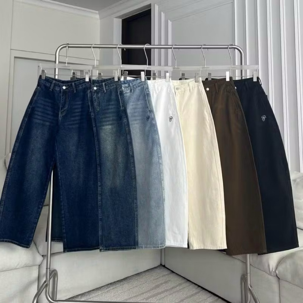 พรมทองJ30300 Demna Barrel Slim กางเกงยีนส์ขากระบอกทรง Barrel กระเป๋าหลังปัก PROMTHONG