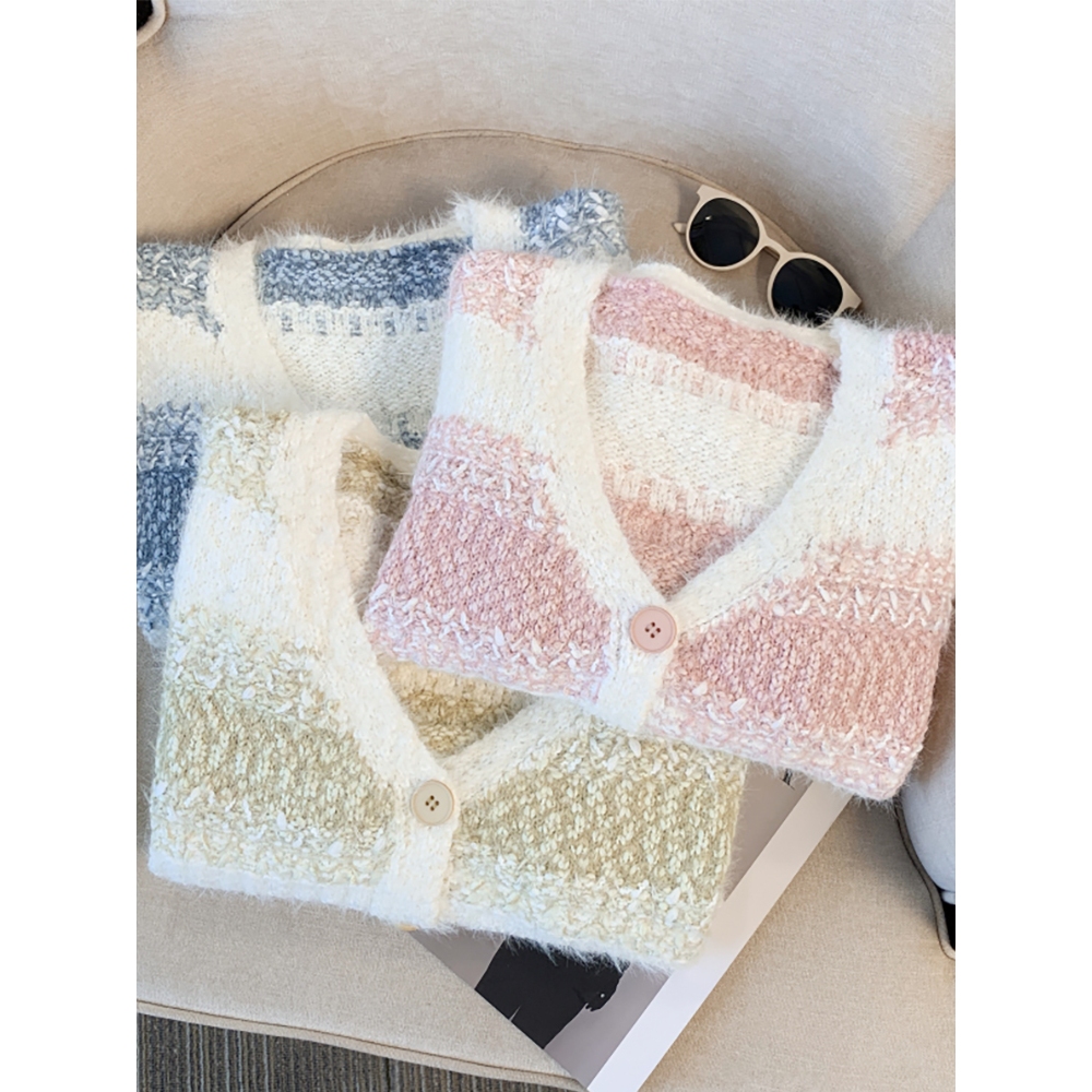 คาร์ดิแกนขนฟูลายขวาง ผู้หญิงน่ารัก แฟชั่นเกาหลี - รูปที่ 4