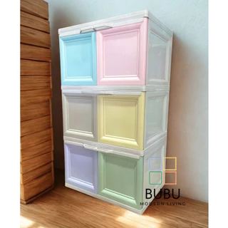 ตู้พลาสติกน็อคดาวน์อเนกประสงค์ 3 ชั้น รุ่น Color Vid | ฝาสวิง มือจับบน | สีPastel | แข็งแรง กันน้ำ กันปลวก