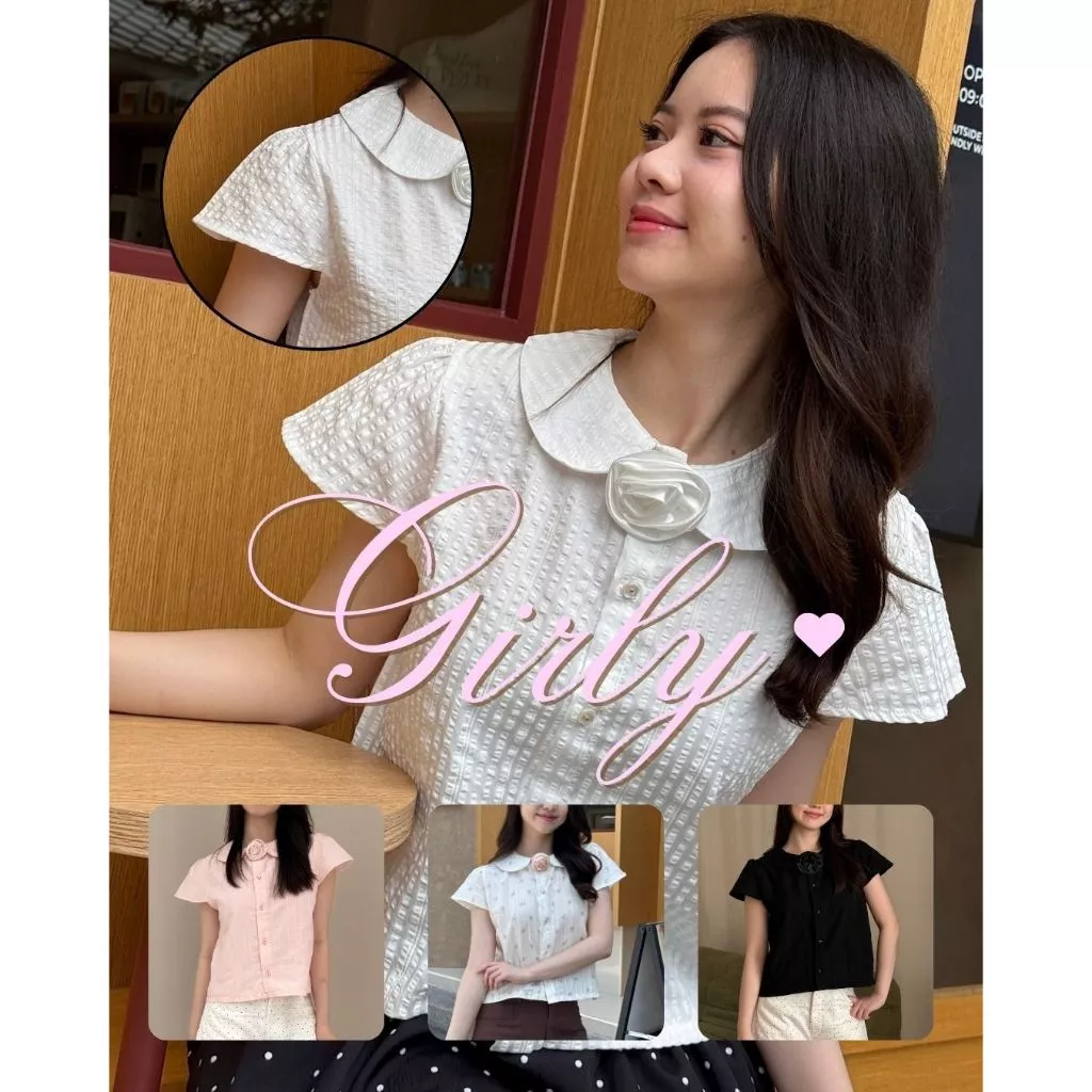 พร้อมส่งครบสี 💓Girly Top เสื้อเชิ้ตปกบัวเเขนตุ๊กตา / dressylismm