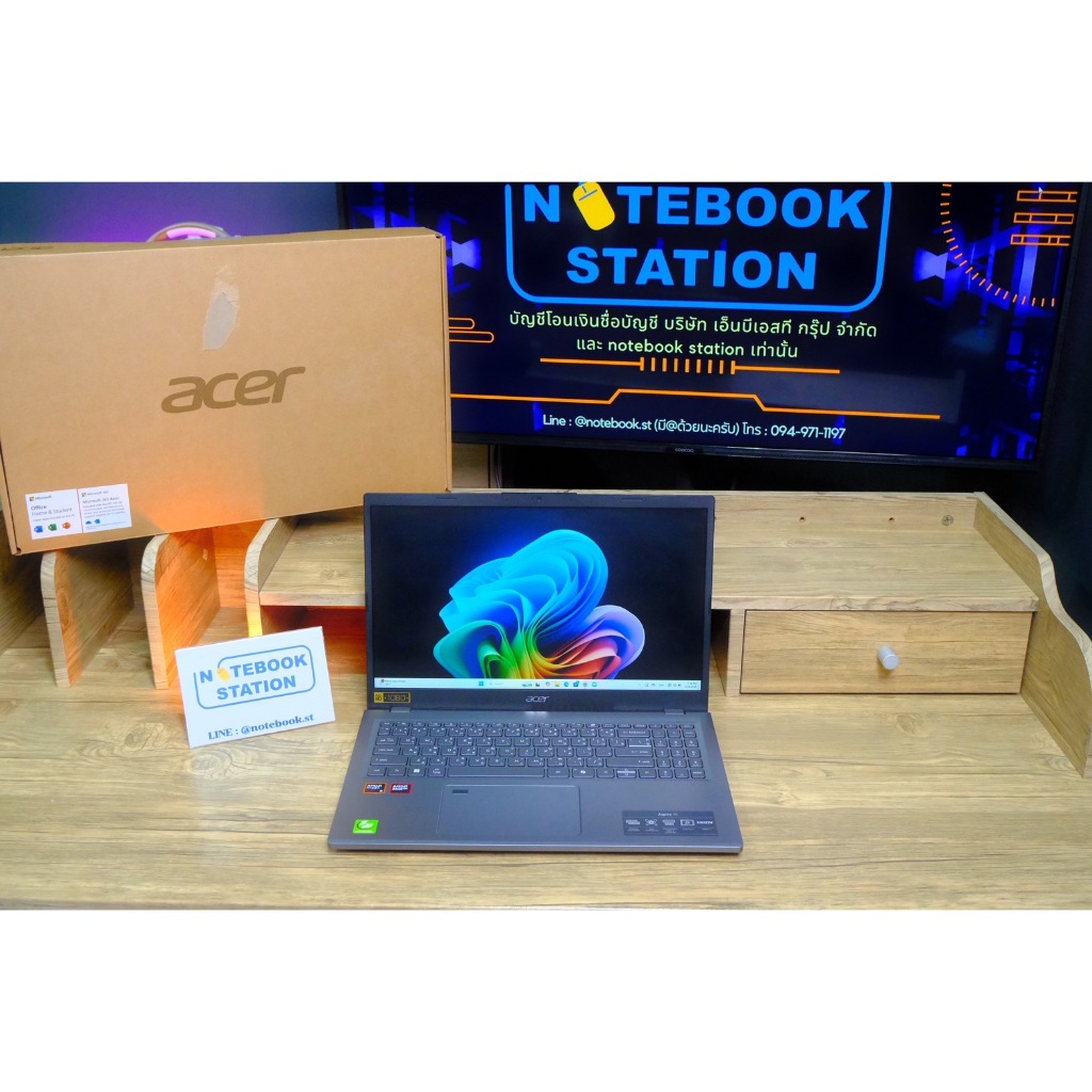 Acer Aspire 15 Ryzen5-8640HS Ram16 SSD512 จอ15.6 FHD IPS สเปคสูง มีไฟใต้คีย์บอร์ด ดีไซน์เบาบาง เครื่