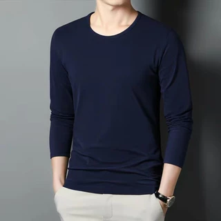 CQ2 shop พร้อมส่งในไทย เสื้อยืดแขนยาวคอกลมสีพื้น เนื้อผ้านุ่มใส่สบายเสื้อยืดแขนยาวผู้ชาย