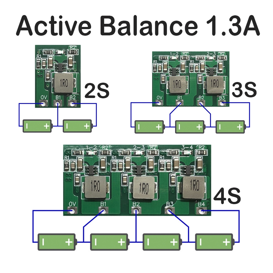 Active Balance บอร์ดสมดุล แบตเตอรี่ลิเธียม มีไฟ LED 2S 3S 4S 1.3A active Equalizer LiFePo4 / Li-ion