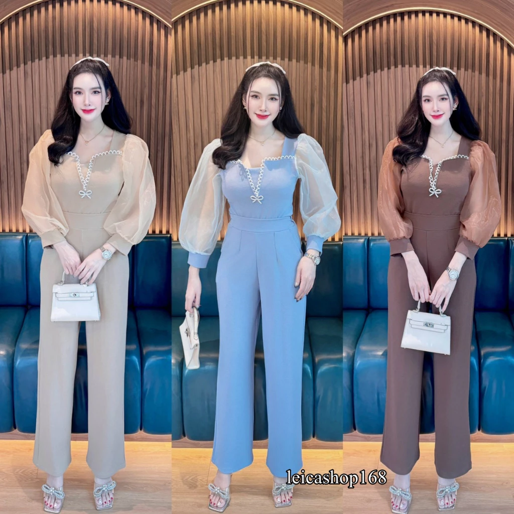 สินค้าพร้อมส่ง ชุดเซตยาว 2 ชิ้น เสื้อผ้าวูลเวฟแต่งกุ้นโบว์เพชรแขนยาวผ้าแก้ว + กางเกงเอวเรียบสม๊อคหลังมีกระเป๋า A6947