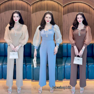 สินค้าพร้อมส่ง ชุดเซตยาว 2 ชิ้น เสื้อผ้าวูลเวฟแต่งกุ้นโบว์เพชรแขนยาวผ้าแก้ว + กางเกงเอวเรียบสม๊อคหลังมีกระเป๋า A6947