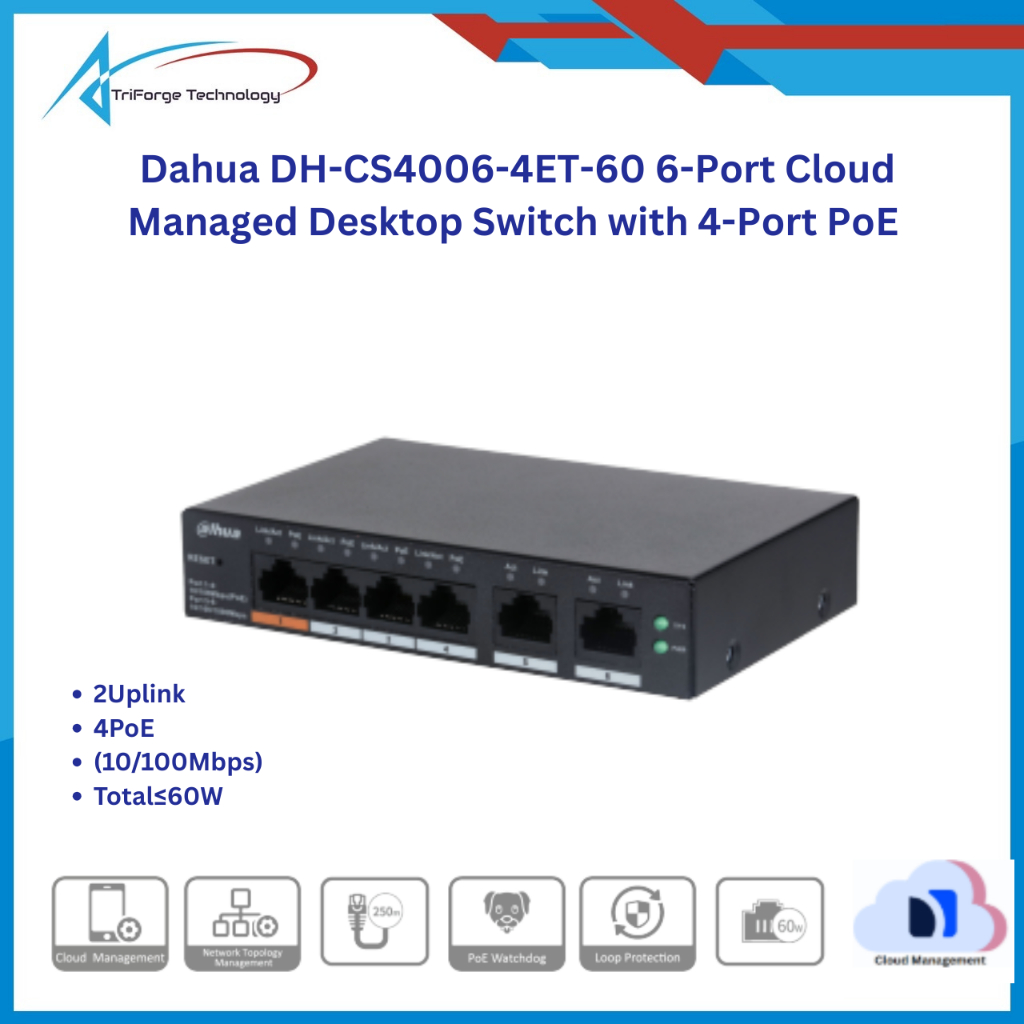 Dahua DH-CS4006-4ET-60 6-Port Cloud Managed Desktop Switch with 4-Port PoE