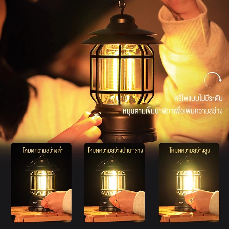 โคมไฟแคมป์ปิ้ง LED ย้อนยุค COB แบบพกพา ชาร์จไฟได้ thumbnail 10