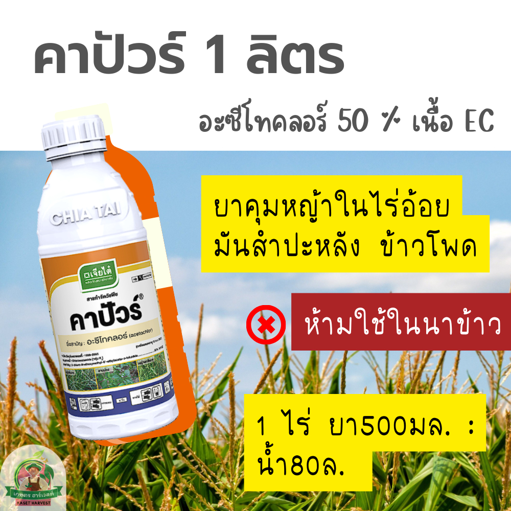 คาปัวร์ 1 ลิตร อะซีโทคลอร์ เจียไต๋ ยาฆ่าหญ้าใบแคบใบกว้างในไร่อ้อย ข้าวโพด มัน