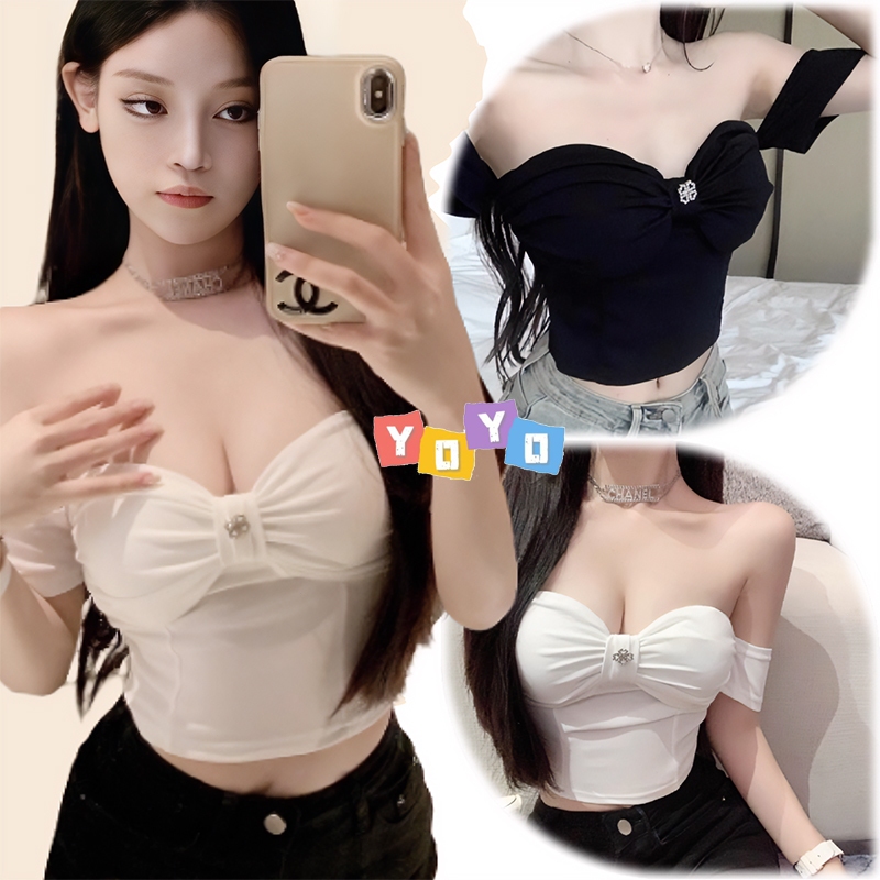 YOYO  เสื้อสายเดี่ยวไหมพรม🎀เอวลอยครึ่งตัว​ สีพื้น เสื้อถักกุทัณฑ์ สำหรับผู้หญิง เซ็กซี่สวย แฟชั่น แฟชั่นเกาหลี
