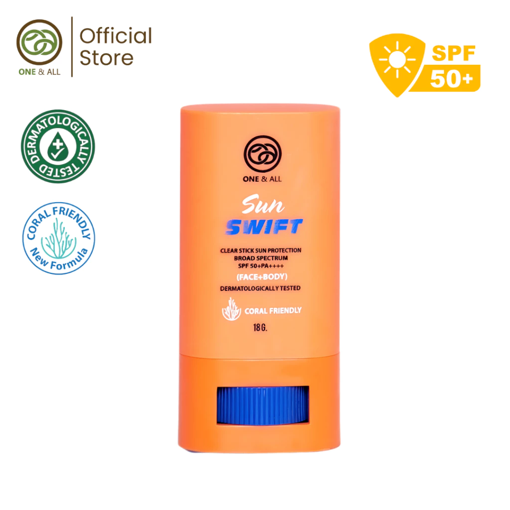 กันแดดใส One & All Sun Swift Clear Stick Sun Protection SPF50+PA++++ กันแดดแบบสติ๊กใส หน้า+ตัว 20g.