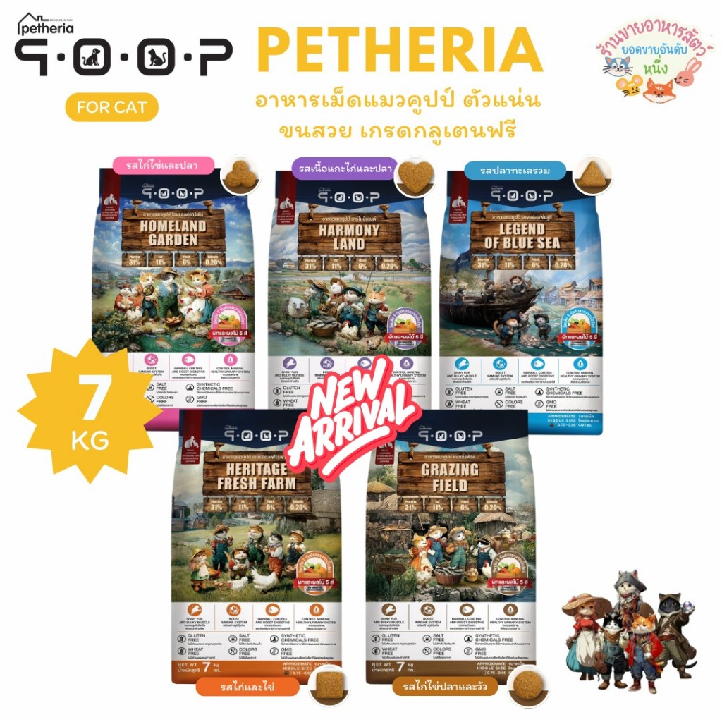 Petheria QOOP อาหารเม็ดแมวคูปป์ ตัวแน่น ขนสวย เกรดกลูเตนฟรี สำหรับแมวทุกช่วงวัย ทุกสายพันธ์ ขนาด 7 กิโลกรัม