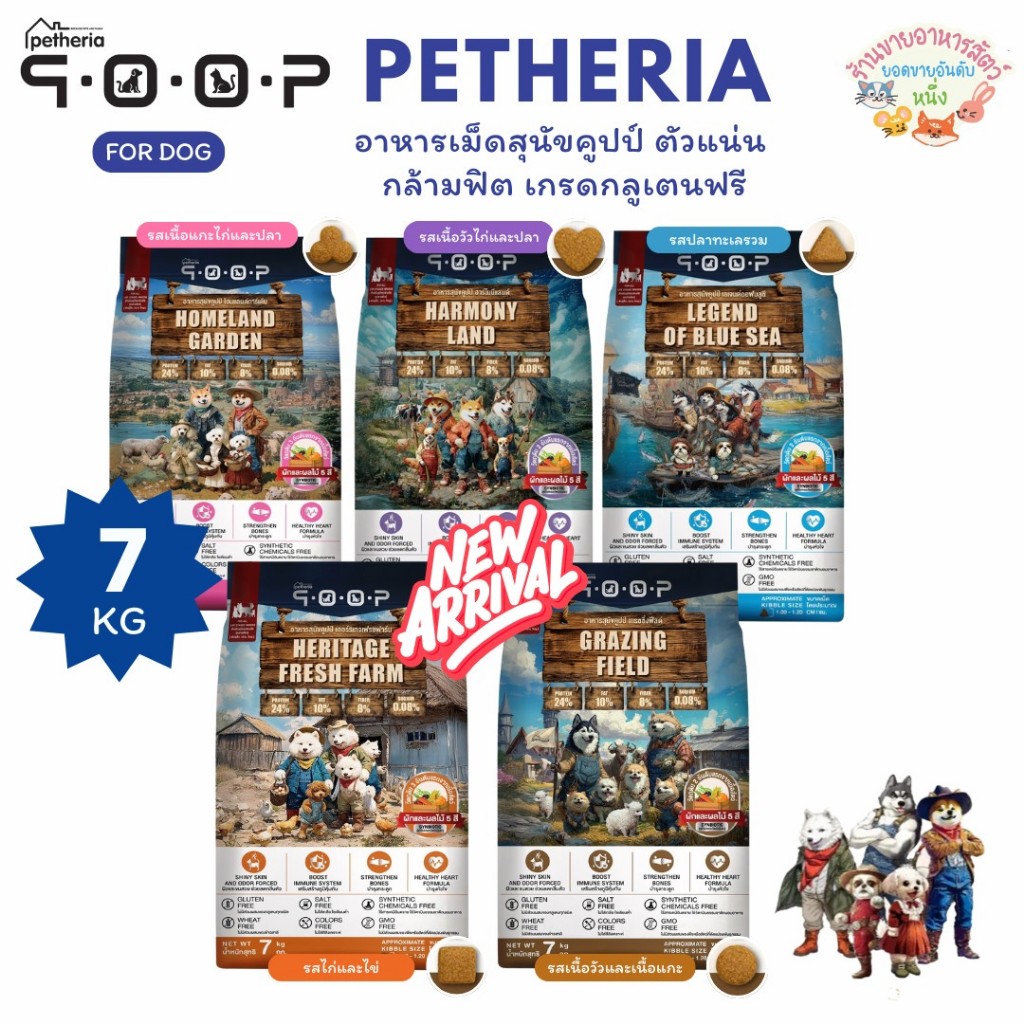 Petheria QOOP อาหารเม็ดสุนัขคูปป์ ตัวแน่น กล้ามฟิต เกรดกลูเตนฟรี สำหรับสุนัขทุกช่วงวัย ทุกสายพันธ์ ขนาด 7 กิโลกรัม