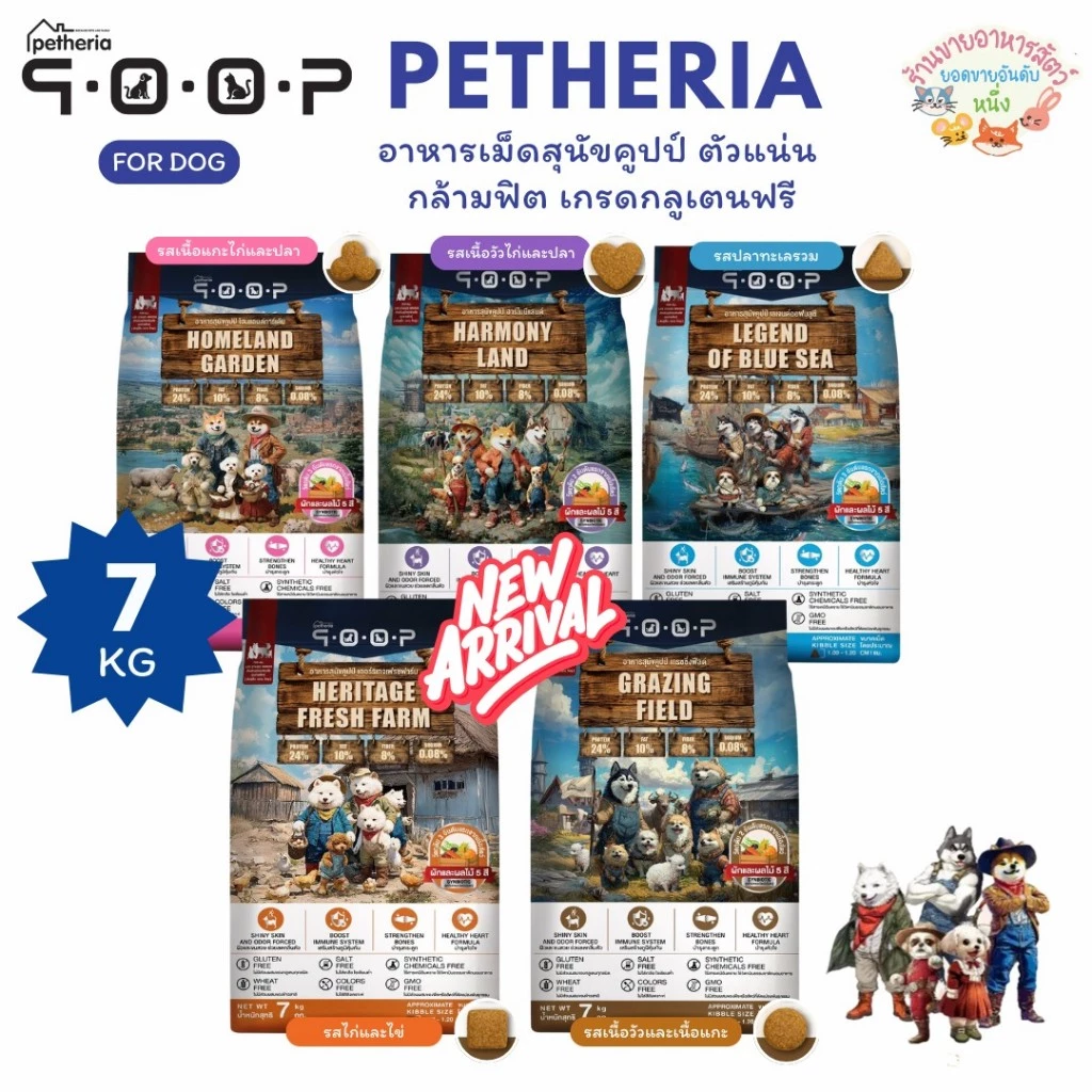 Petheria QOOP อาหารเม็ดสุนัขคูปป์ ตัวแน่น กล้ามฟิต เกรดกลูเตนฟรี สำหรับสุนัขทุกช่วงวัย ทุกสายพันธ์ ขนาด 7 กิโลกรัม