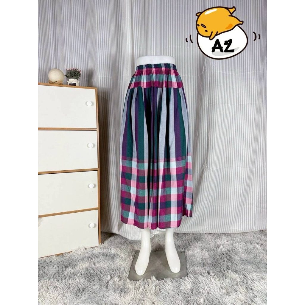 💃💃กระโปรงทรงจีบรอบผ้าขาวม้าหมักโคลน💃💃