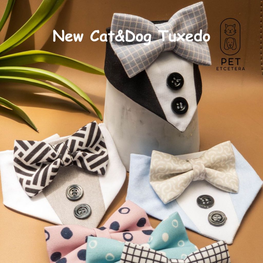 สูททักซิโด้ น้องหมาน้องแมว ปลอกคอ รุ่น Tuxedo ลายและสีน้องใส่แล้วหล่อมาก ทำจากผ้า cotton🧡 พร้อมส่ง 🧡