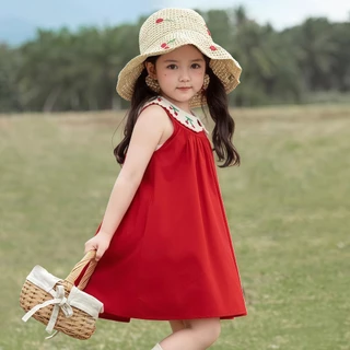 PRINCESS KESLI ชุดเด็กผู้หญิง ฟชันฤดูร้อน คอปกเชอร์รี่ กระโปรงทรูงเอเจ้าหญิงน่ารักและหวาน 1-11 ปี
